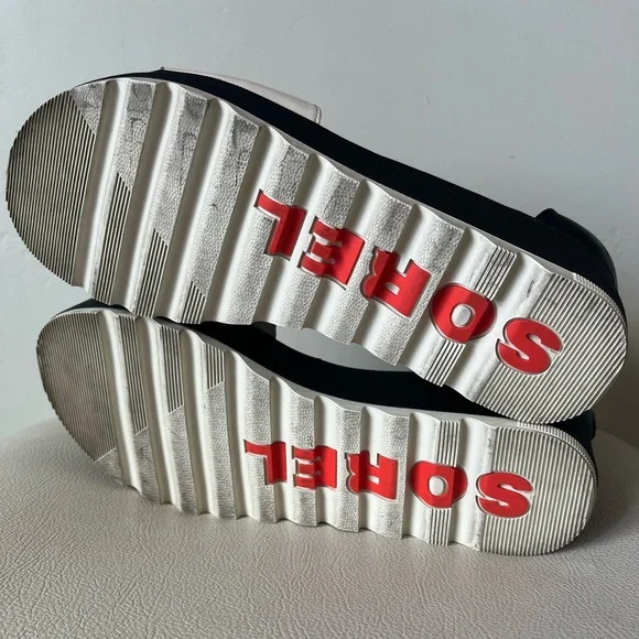 Sorel Cameron Black Leather Flatform Ankle Strap Wedge Sandal Size 9.5 - Picture 11 of 11